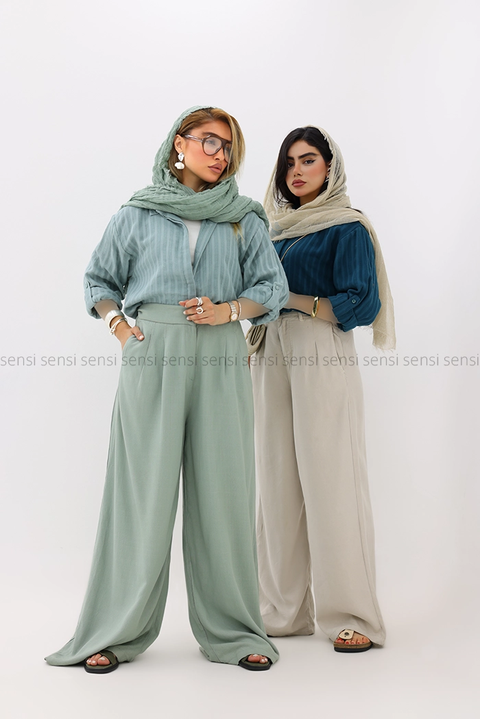 شومیز لینن راه راه دبل فیس کد1005934